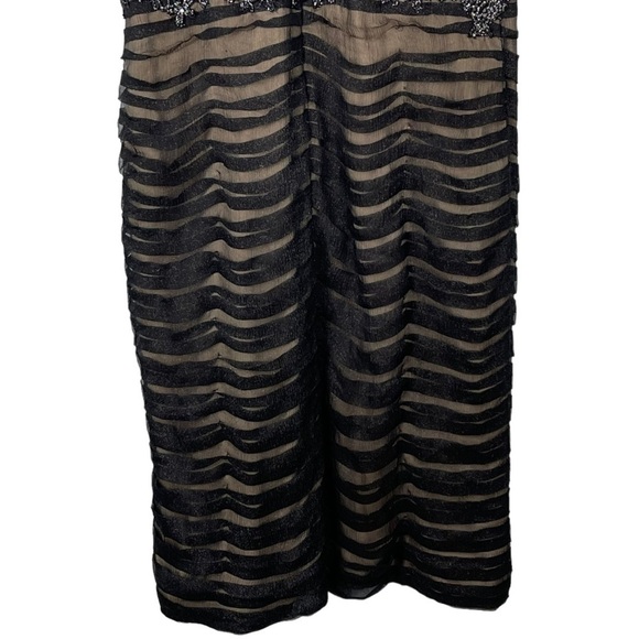 JOVANI V-NECK RUCHED FLORAL LACE BEADED BANDED WAIST ILLUSION SHEATH DRESS - Picture 13 of 16